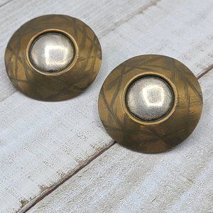 Vintage Marjorie Baer Earrings Brass Silver Tone Circle Modernist Post Jewelry